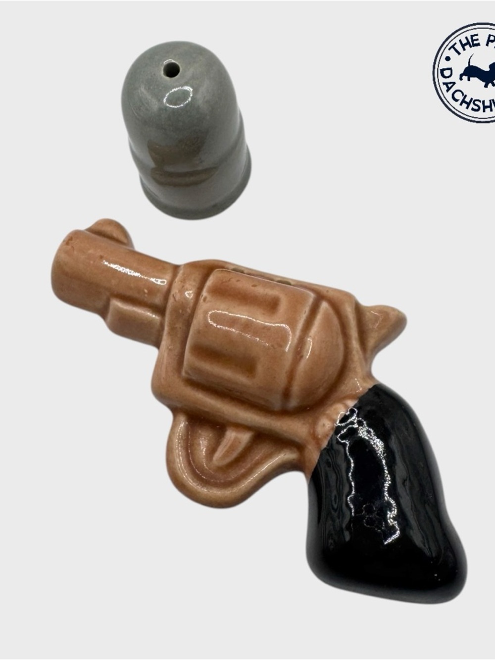 Vintage Ceramic Revolver and Bullet Salt and Pepper Shakers